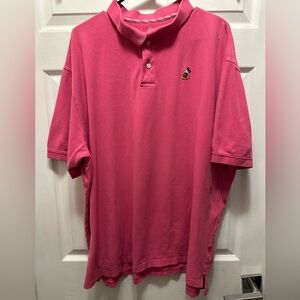 Disney Men's Bright Pink Polo with Embroidered Mickey